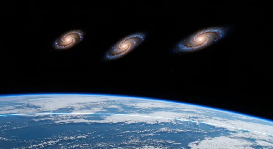 Photographing 3 Galaxies at Once from Orbit: A Cosmic View
