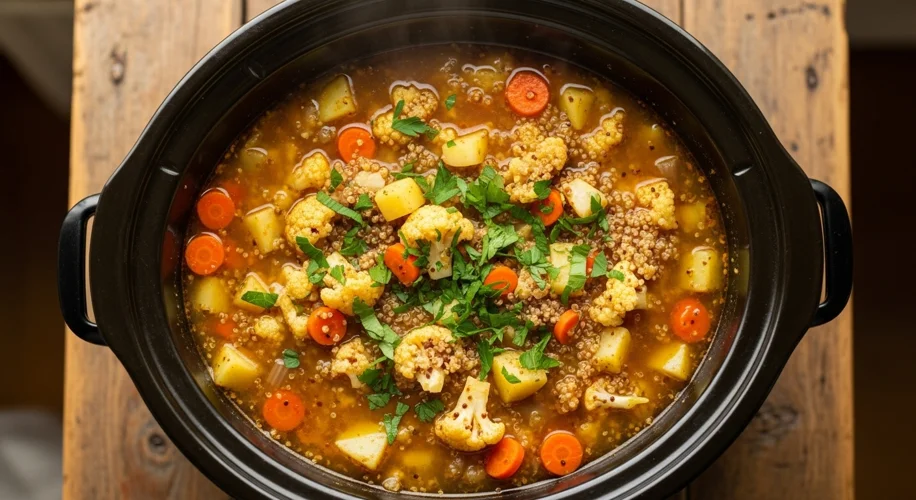 Easy Spiced Potato, Cauliflower & Quinoa Slow Cooker Soup Recipe