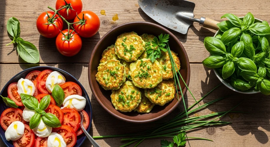 Summer Garden Recipes: Zucchini Fritters & Tomato Salad
